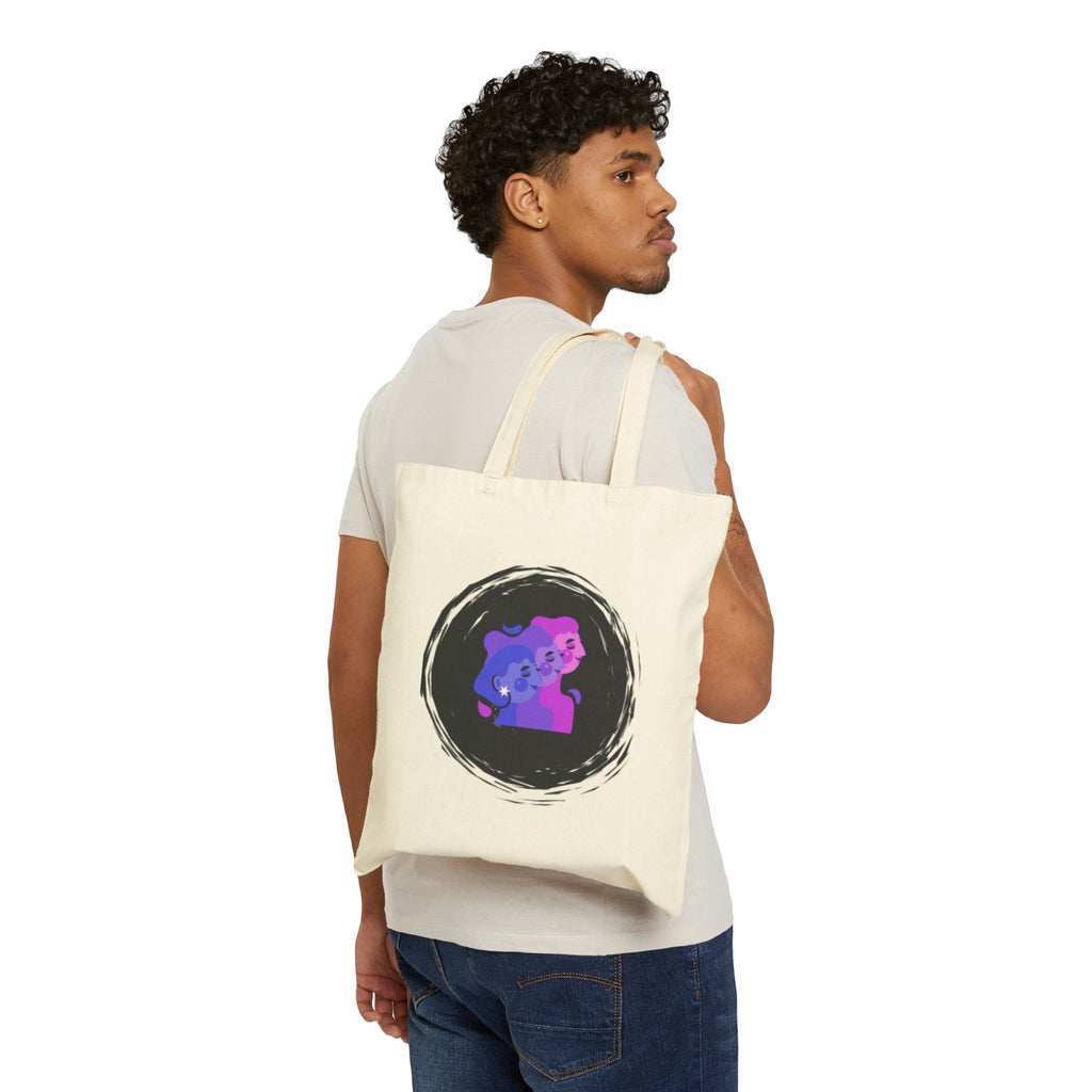 Ghost Cat Canvas Tote Bag — Cute Purple Blue Cat Illustration Cotton Tote