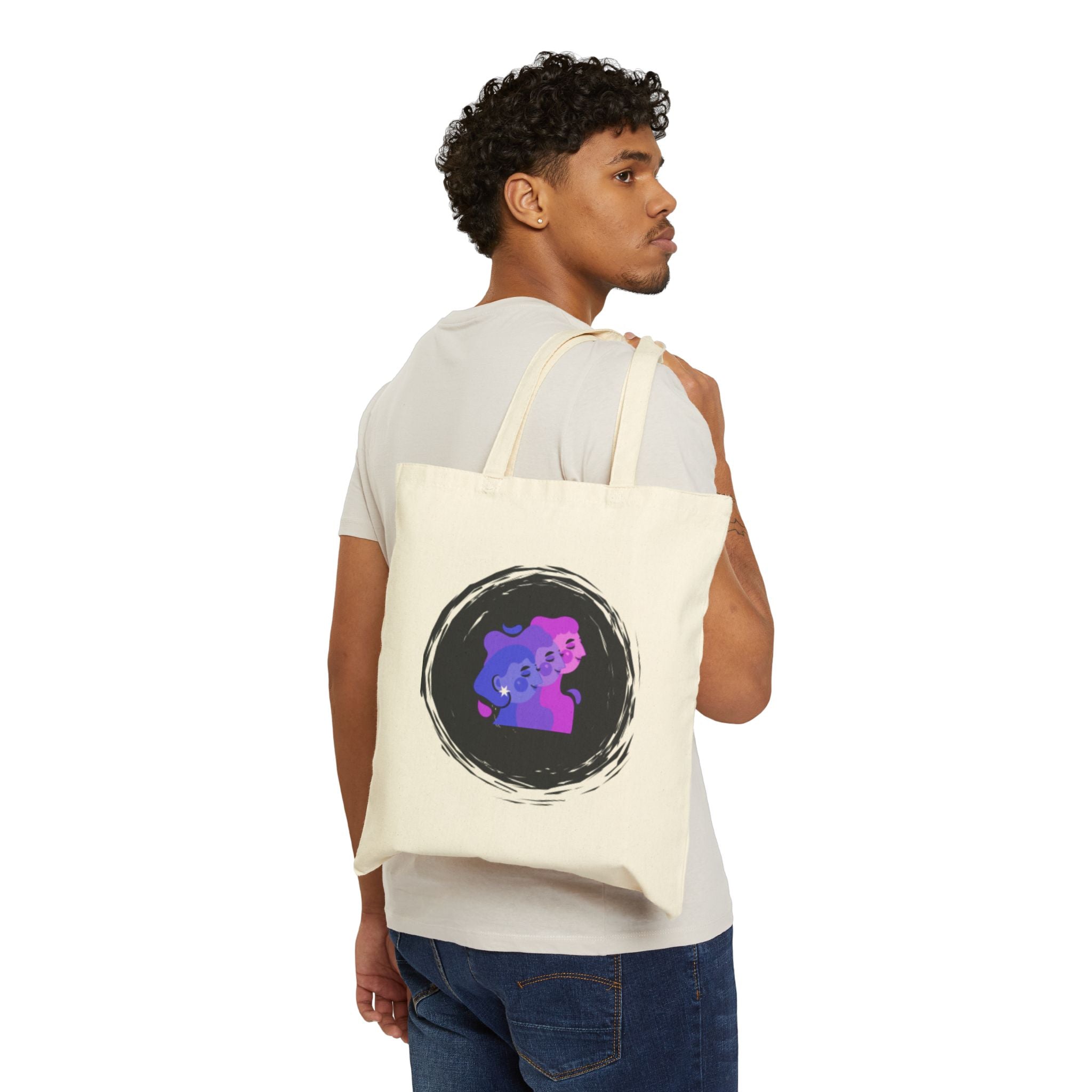Ghost Cat Canvas Tote Bag — Cute Purple Blue Cat Illustration Cotton Tote