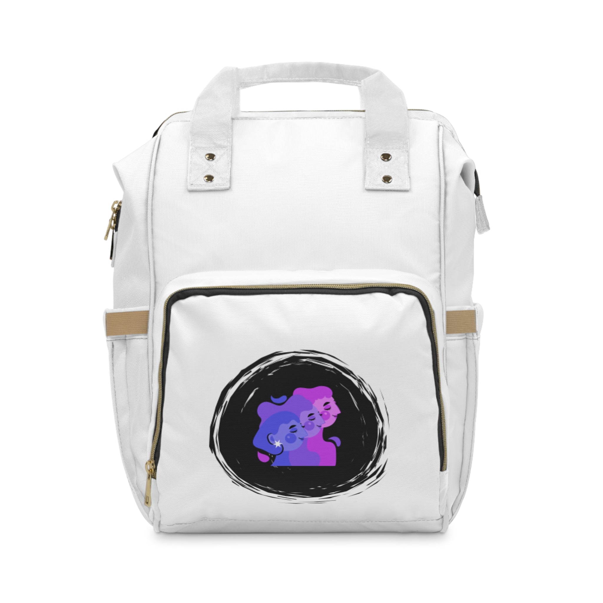 Diaper Backpack — Modern Mom & Dad Multifunctional Baby Bag with Colorful Family Illustration