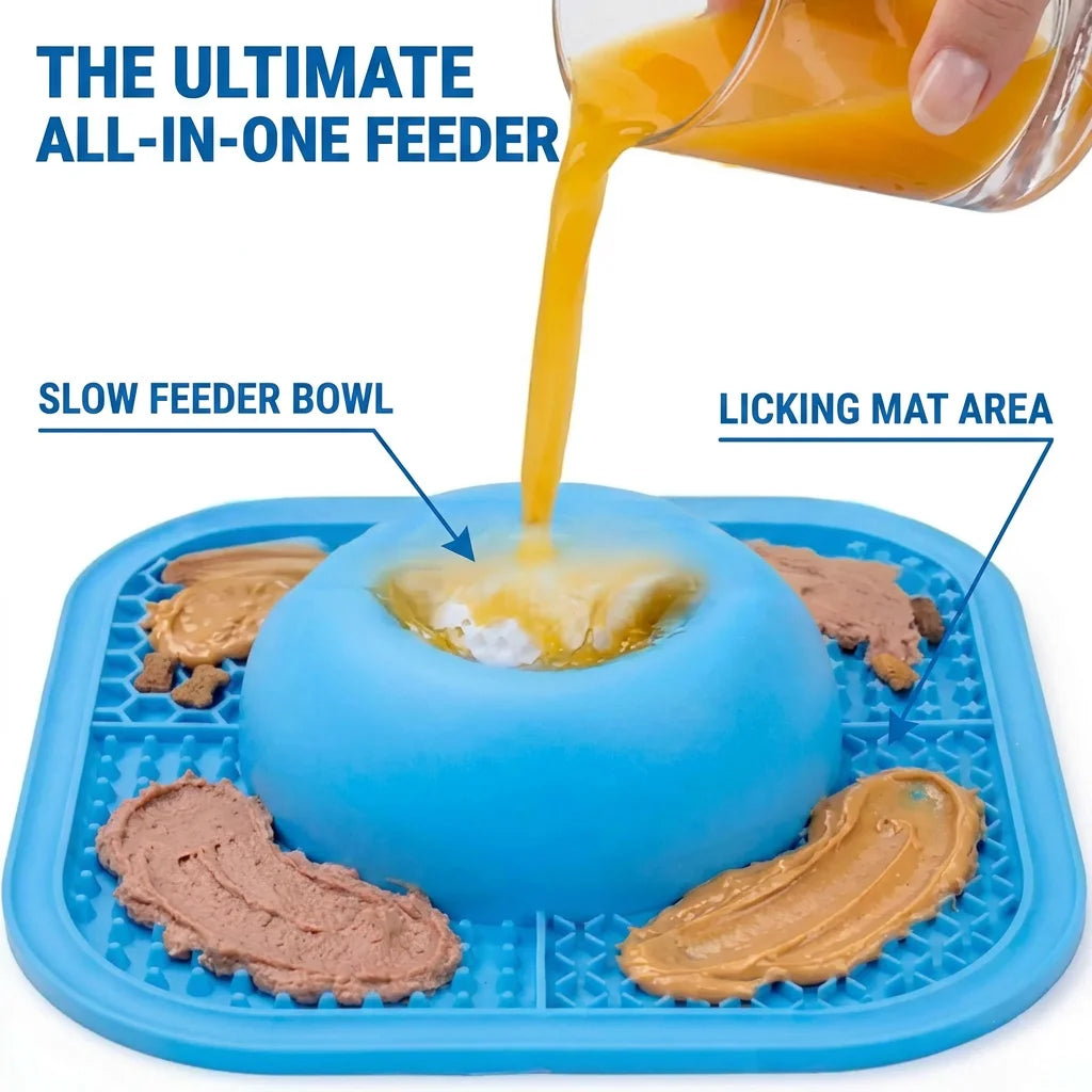 Slow-feeder bowl with lick mat