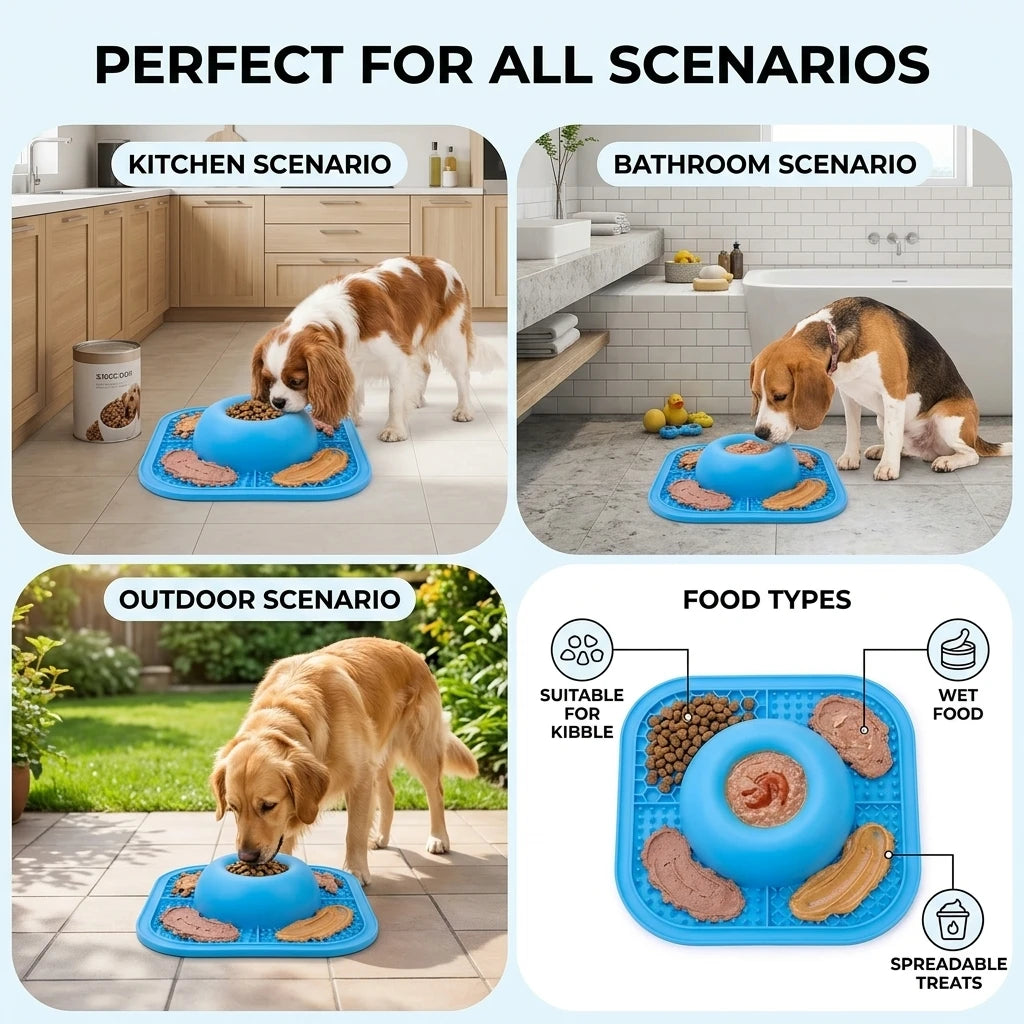 Slow-feeder bowl with lick mat